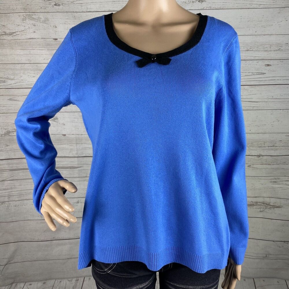 Mercer Street Studio Sweater Blue Black Trim Bow